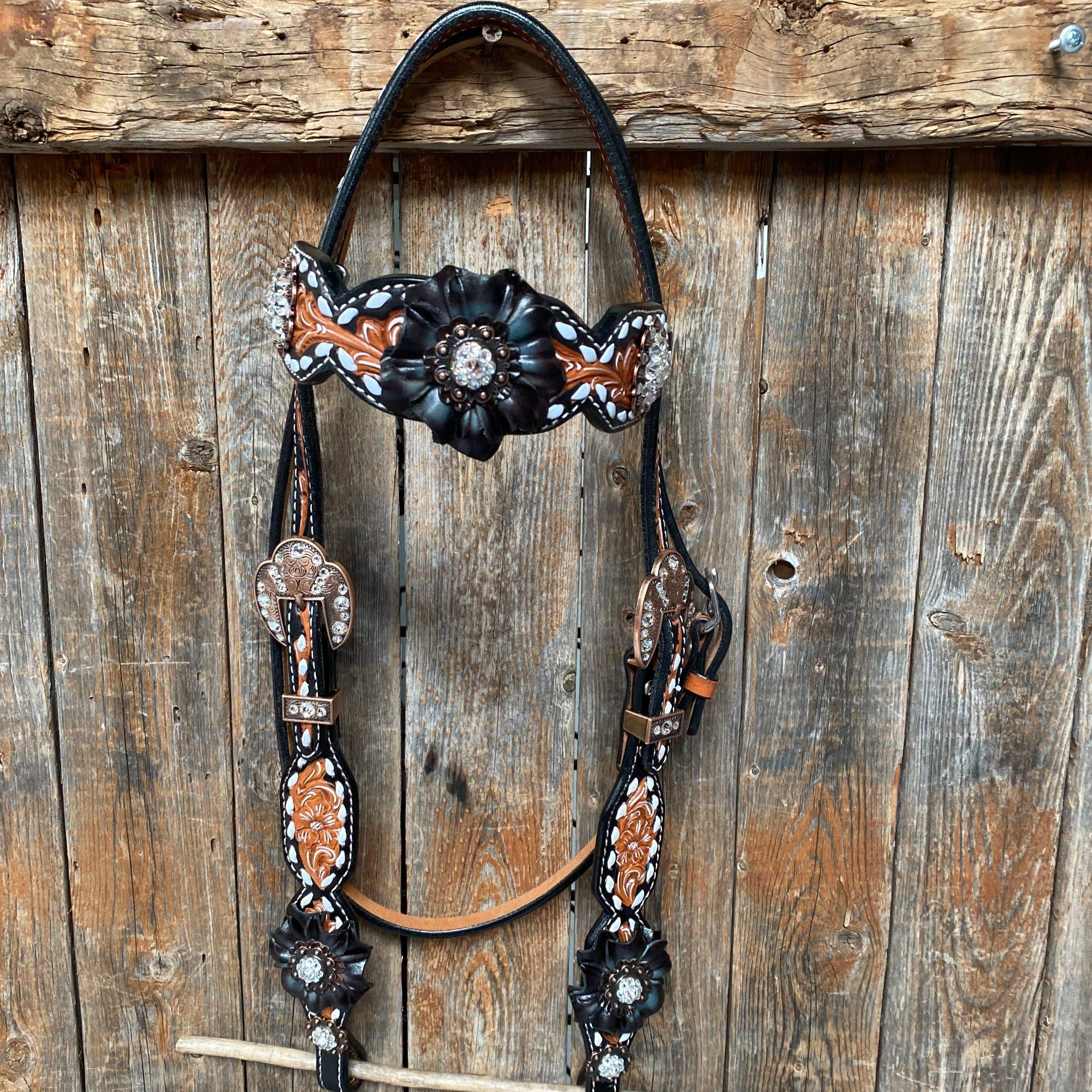 Classic Black and Clear Browband/One Ear Tack Set #BBBC499 - RODEO DRIVE