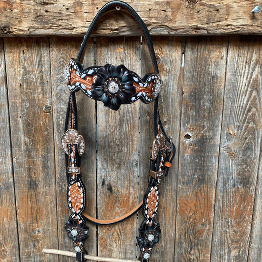 Classic Black and Clear Browband/One Ear Tack Set #BBBC499 - RODEO DRIVE