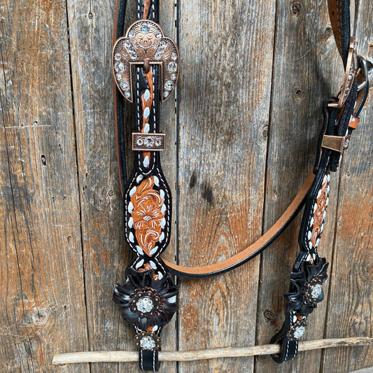 Classic Black and Clear Browband/One Ear Tack Set #BBBC499 - RODEO DRIVE