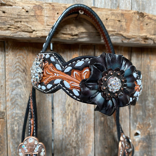 Classic Black and Clear Browband/One Ear Tack Set #BBBC499 - RODEO DRIVE