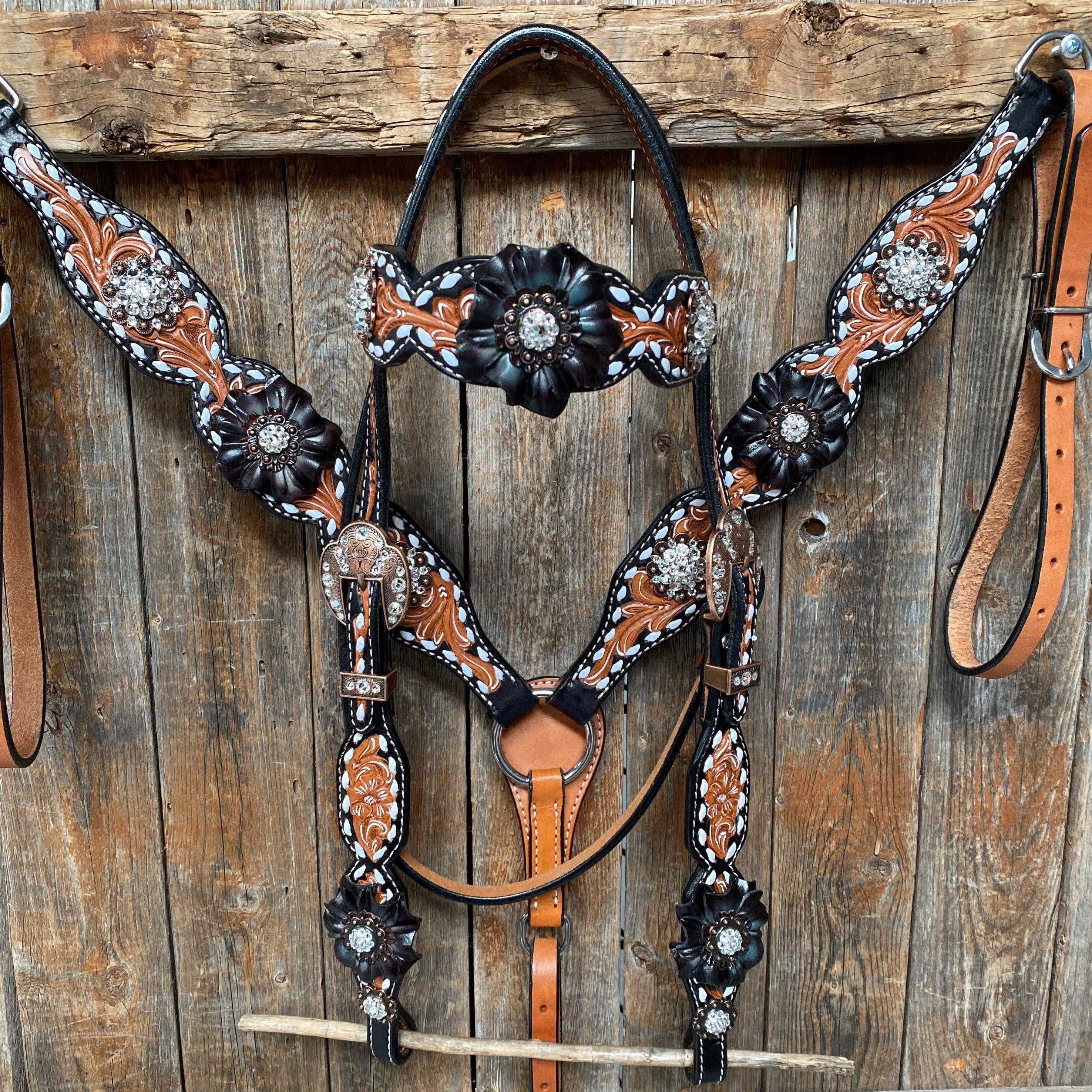 Classic Black and Clear Browband/One Ear Tack Set #BBBC499 - RODEO DRIVE