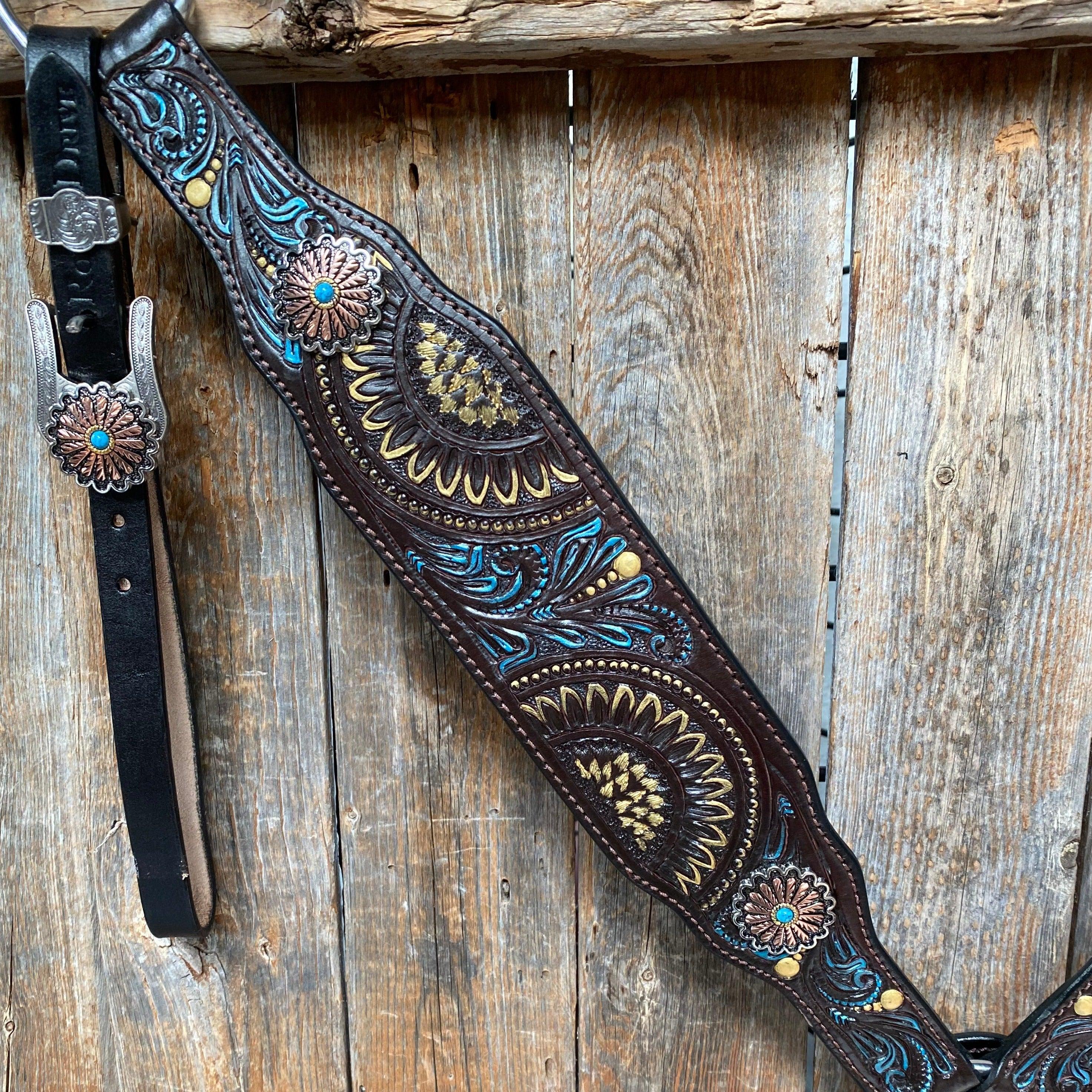 Dark Oil Blue and Gold Browband & Breastcollar Tack Set #BBBC505 - RODEO DRIVE