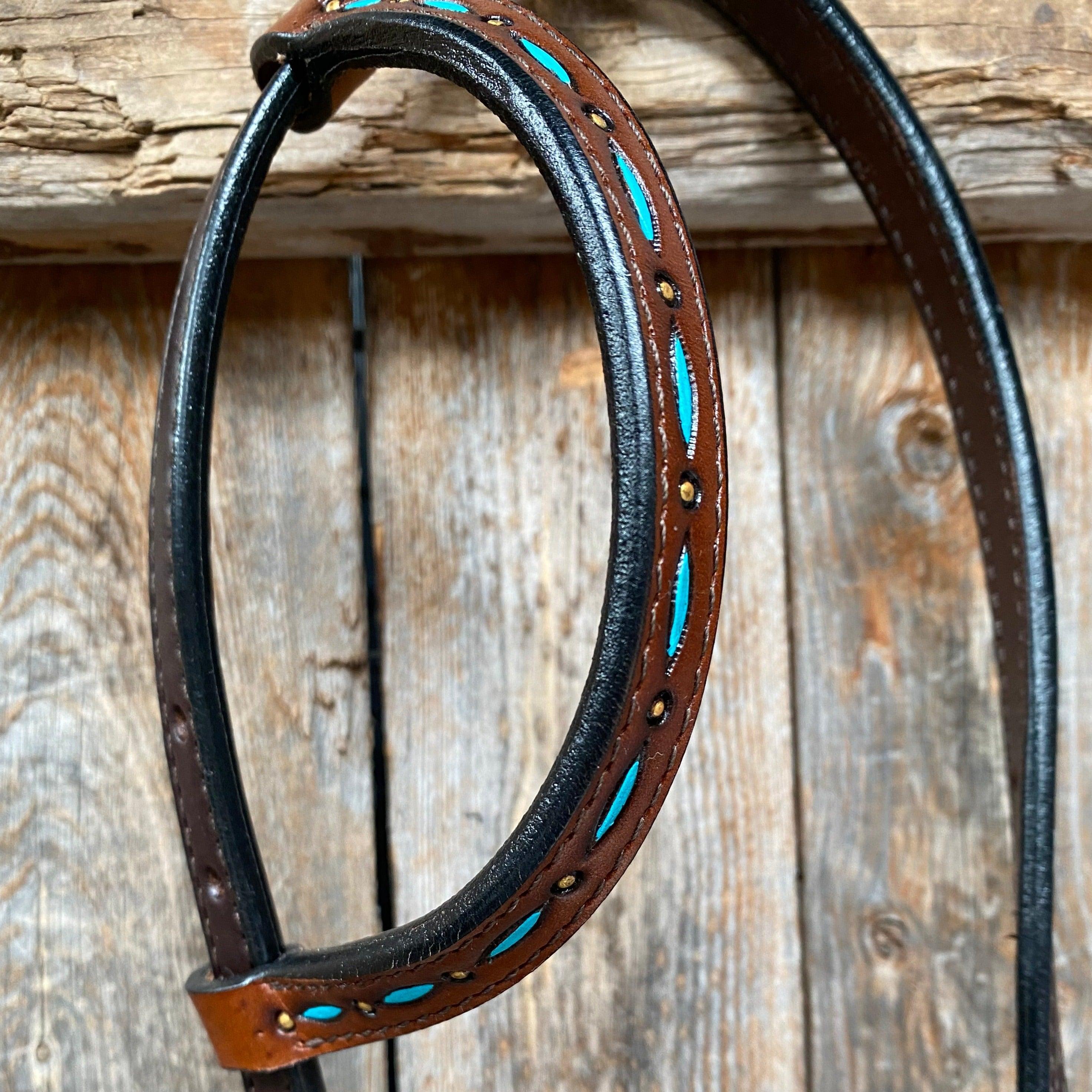 Hand Painted Two Tone Clear/Turquoise Browband / One Ear / Breastcollar #BBBC507 - RODEO DRIVE