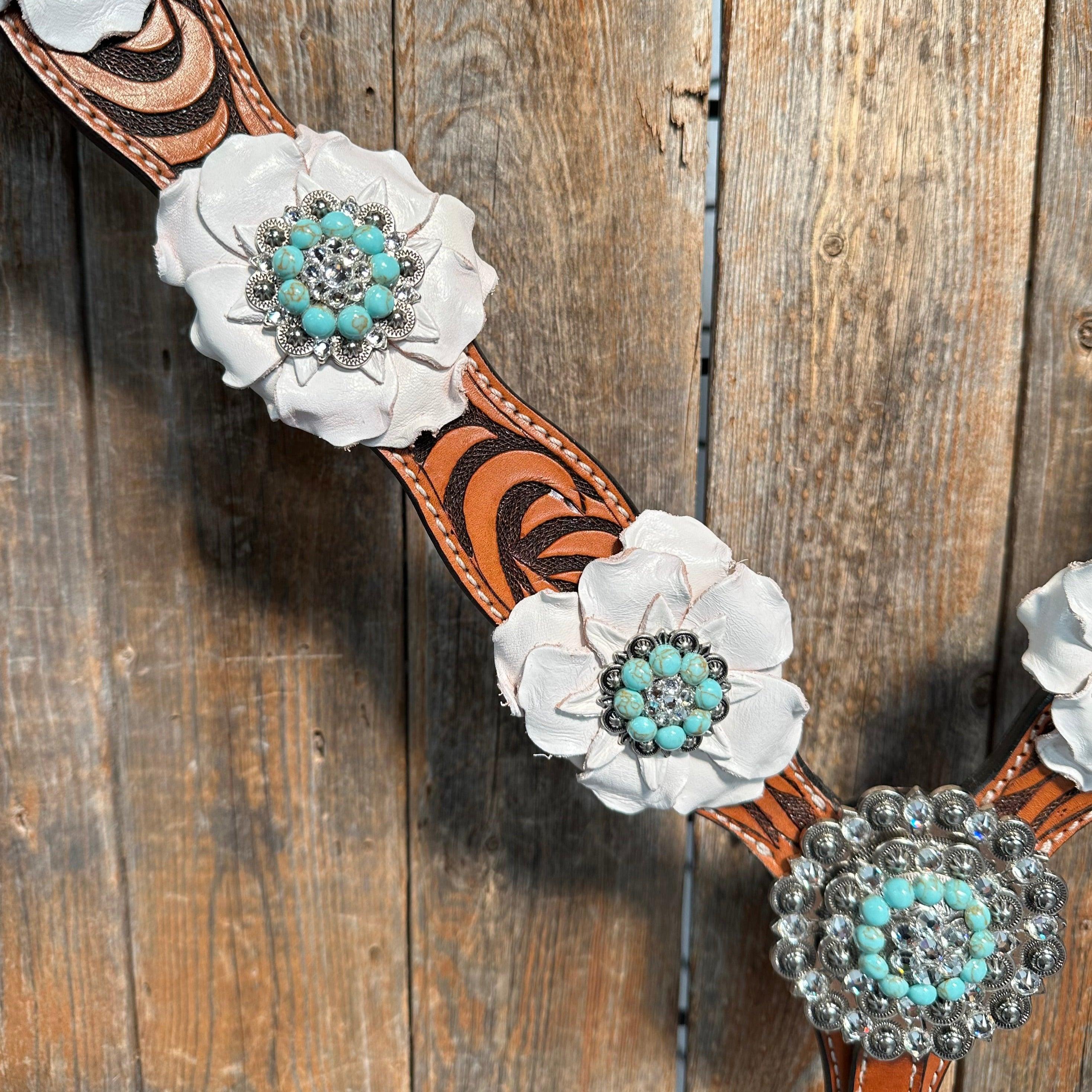 Zebra Turquoise and White Browband / Breastcollar #BBBC536 - RODEO DRIVE