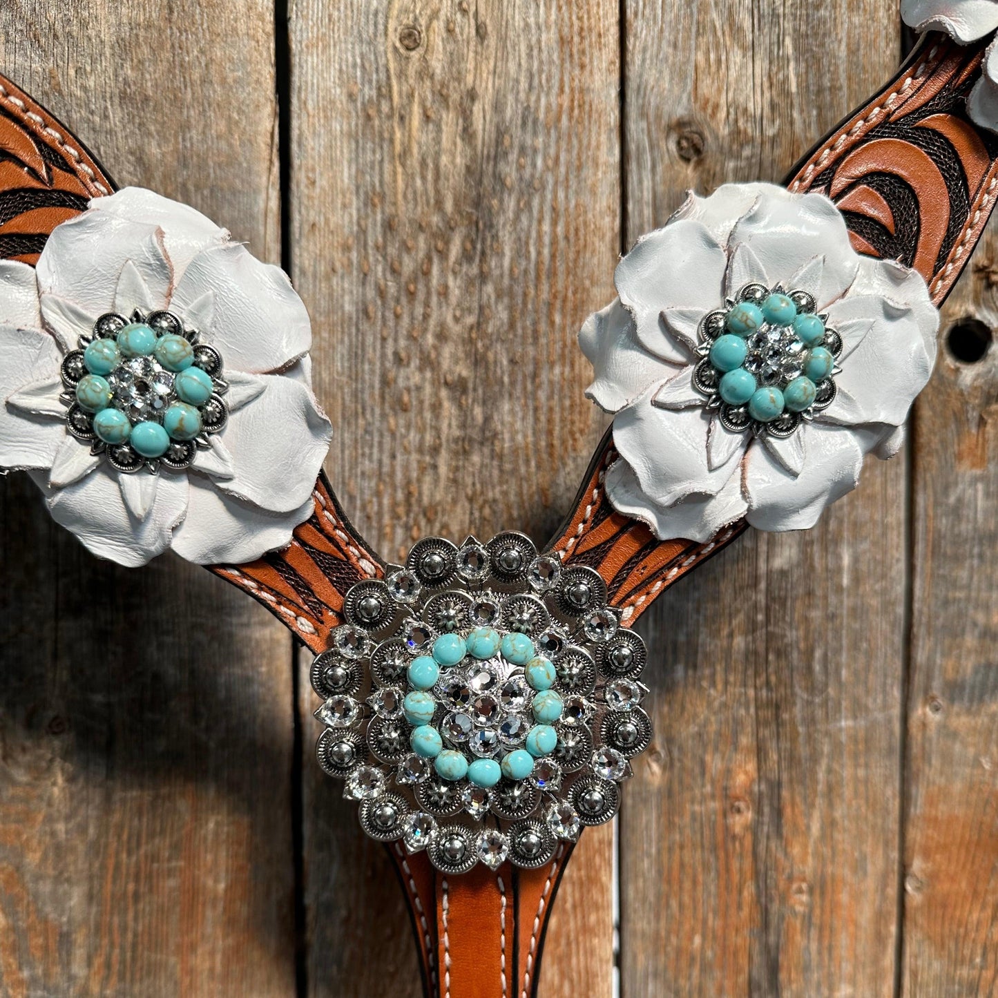 Zebra Turquoise and White Browband / Breastcollar #BBBC536 - RODEO DRIVE