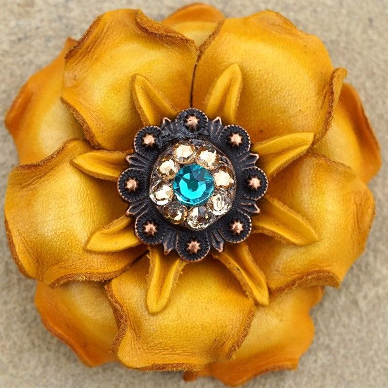 Yellow Gardenia Flower With Copper Teal & Champagne 1
