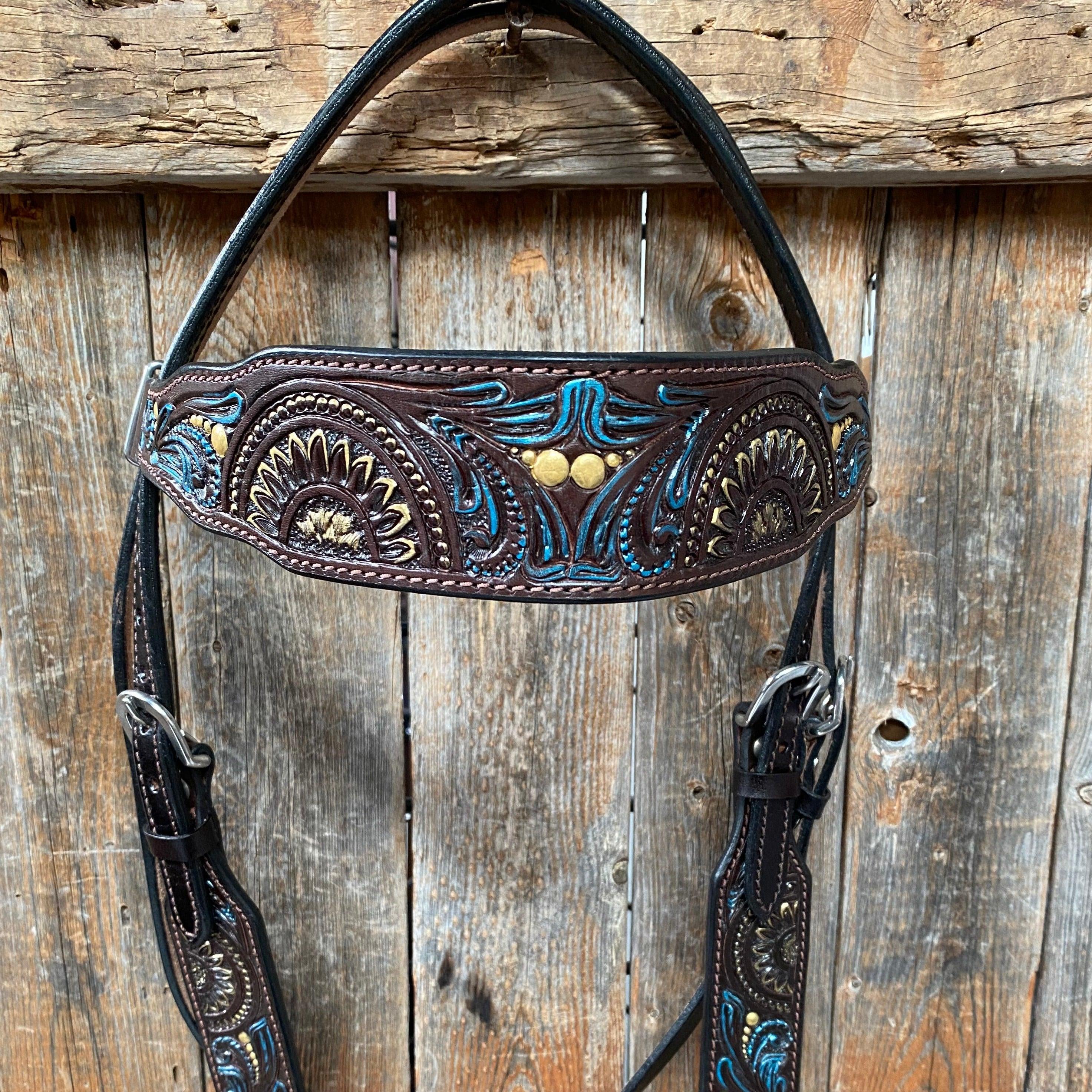 Dark Oil Floral Hand Painted Browband Headstall / Bridle #FK106 - RODEO DRIVE