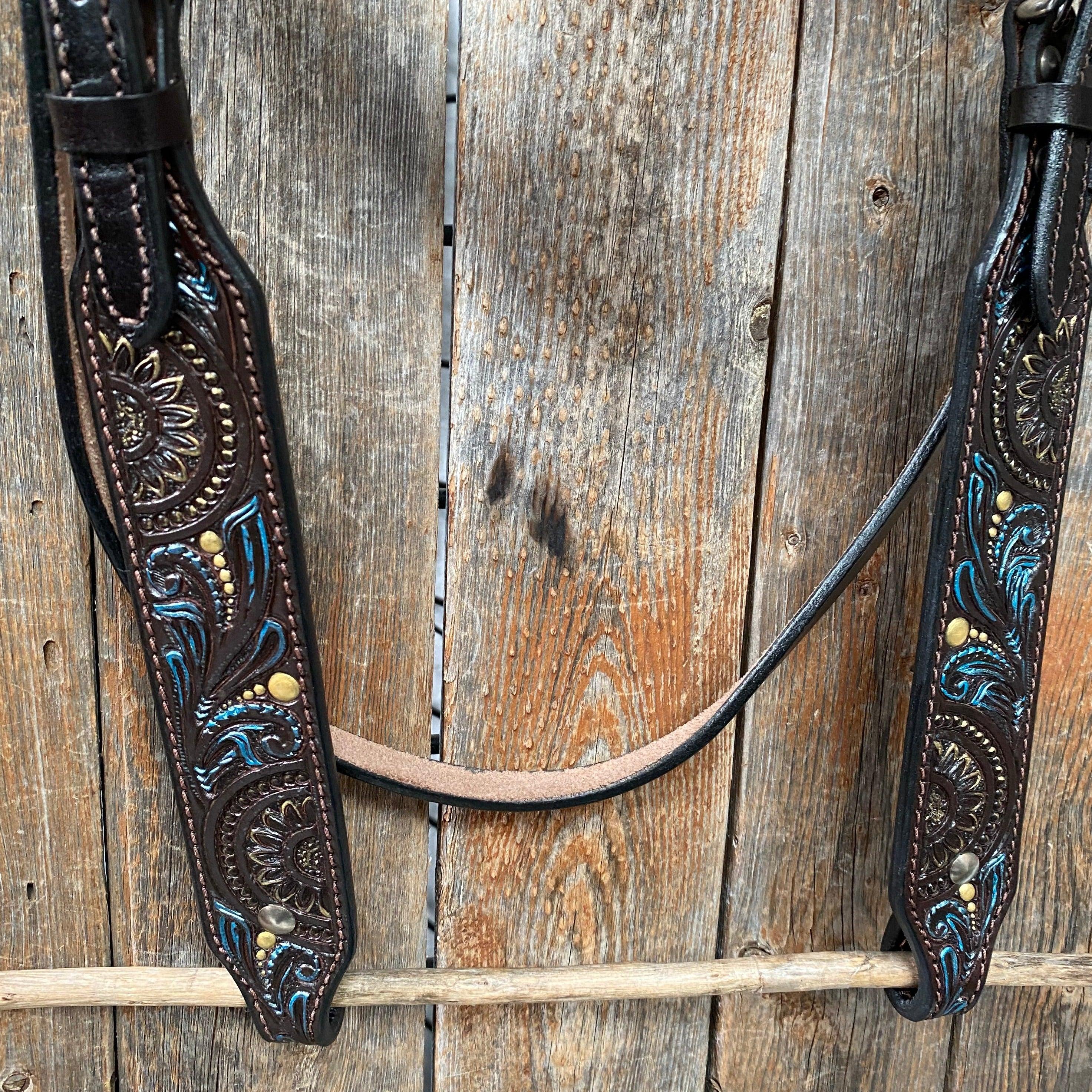Dark Oil Floral Hand Painted Browband Headstall / Bridle #FK106 - RODEO DRIVE
