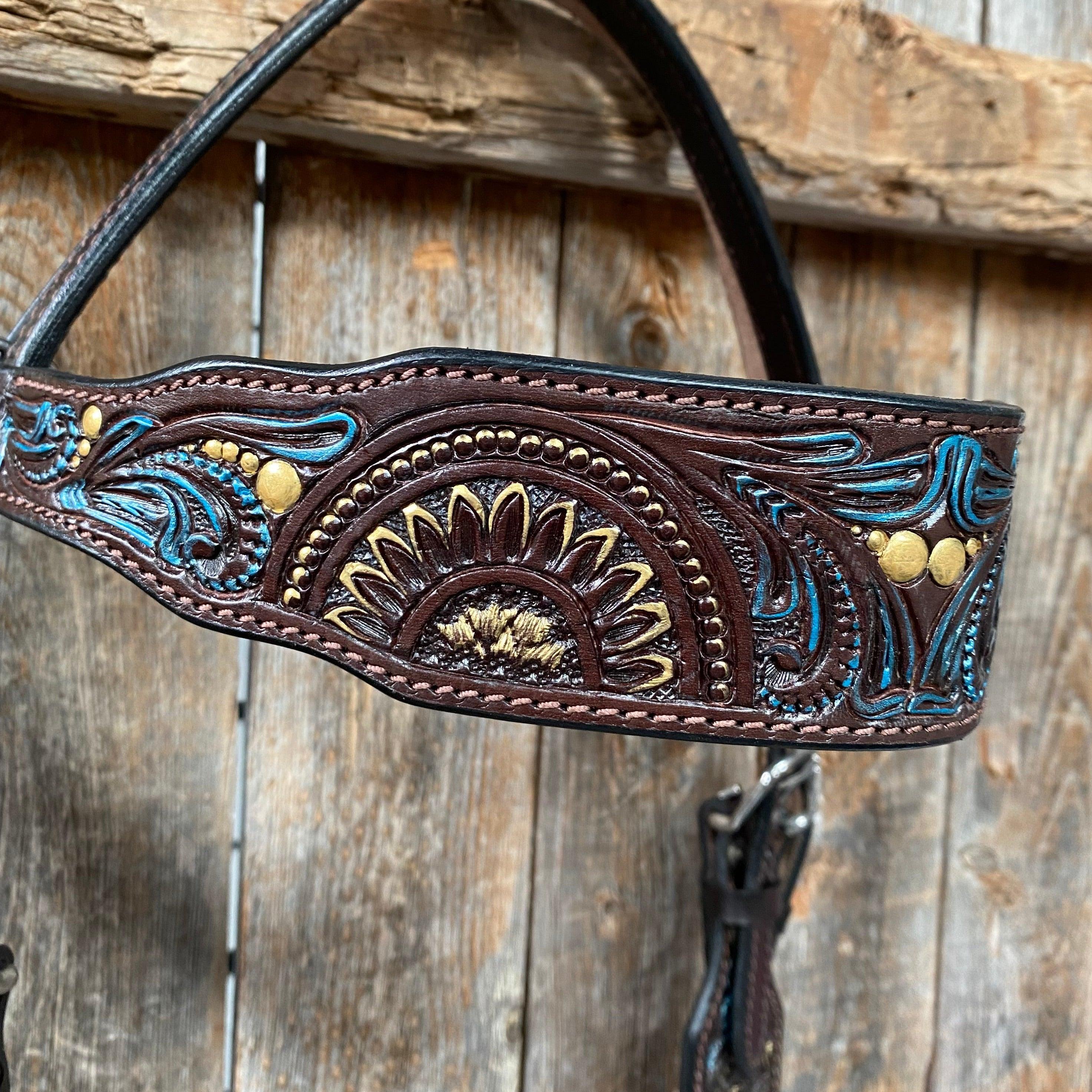 Dark Oil Floral Hand Painted Browband Headstall / Bridle #FK106 - RODEO DRIVE