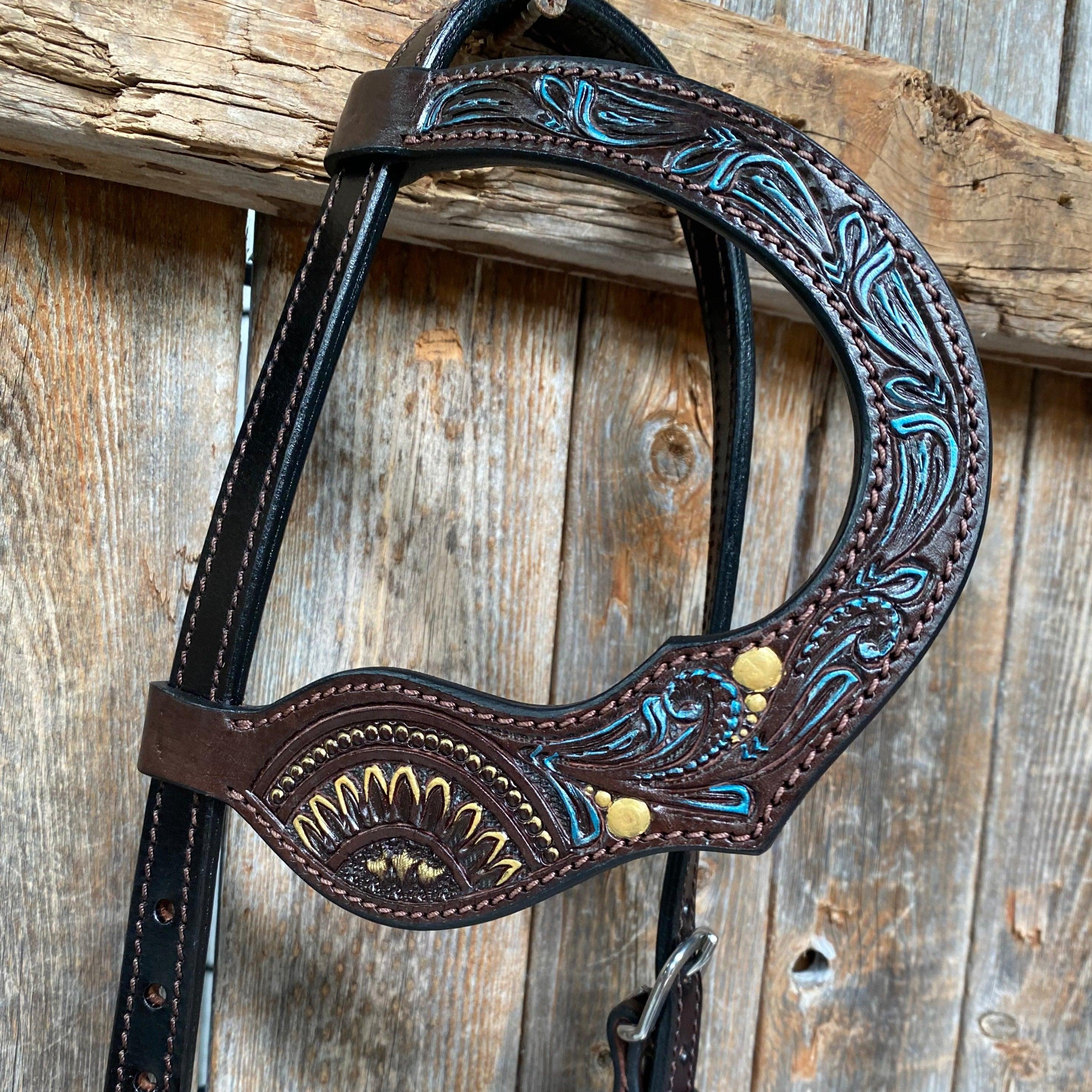 Dark Oil Floral Hand Painted One Ear Headstall / Bridle #FK107 - RODEO DRIVE