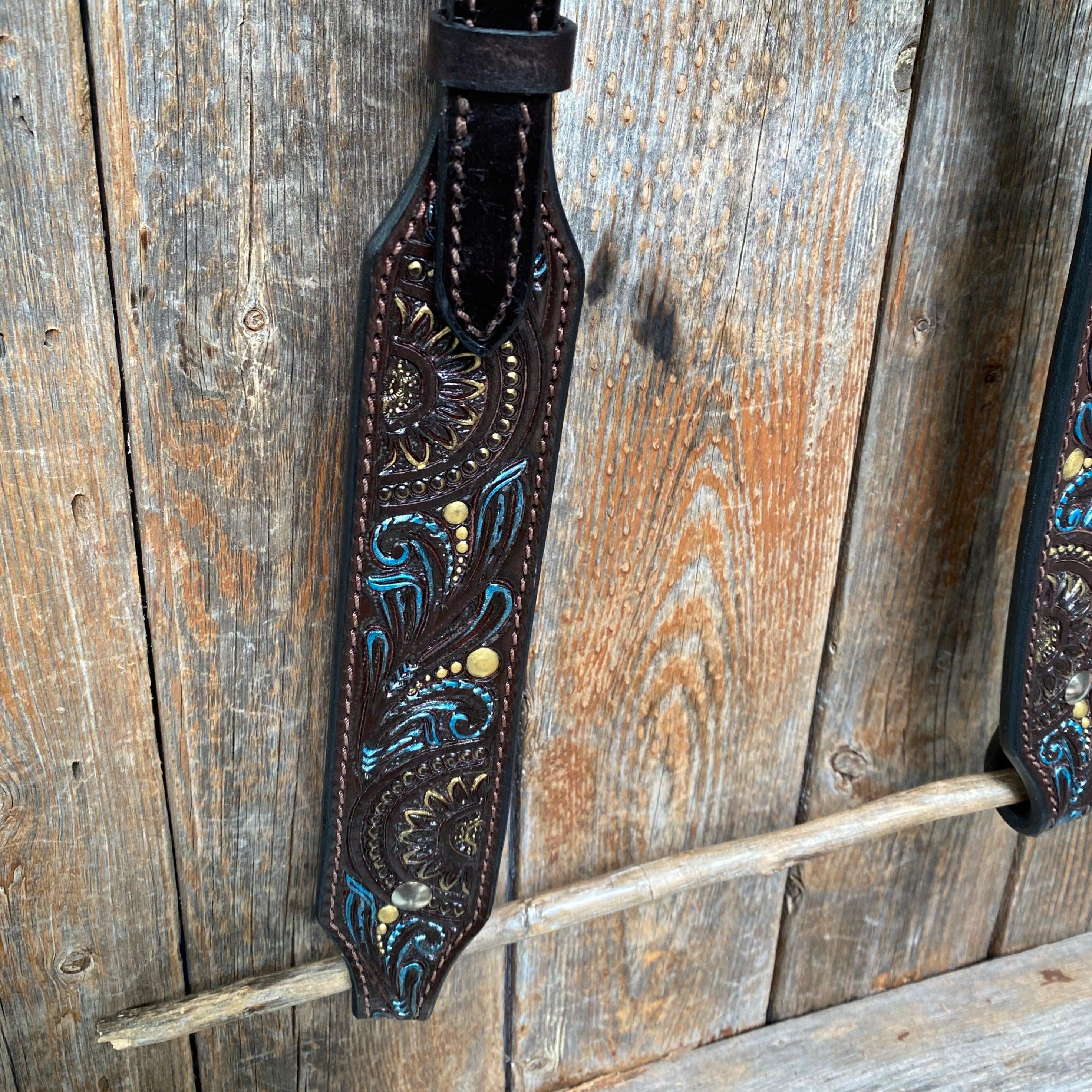 Dark Oil Floral Hand Painted One Ear Headstall / Bridle #FK107 - RODEO DRIVE