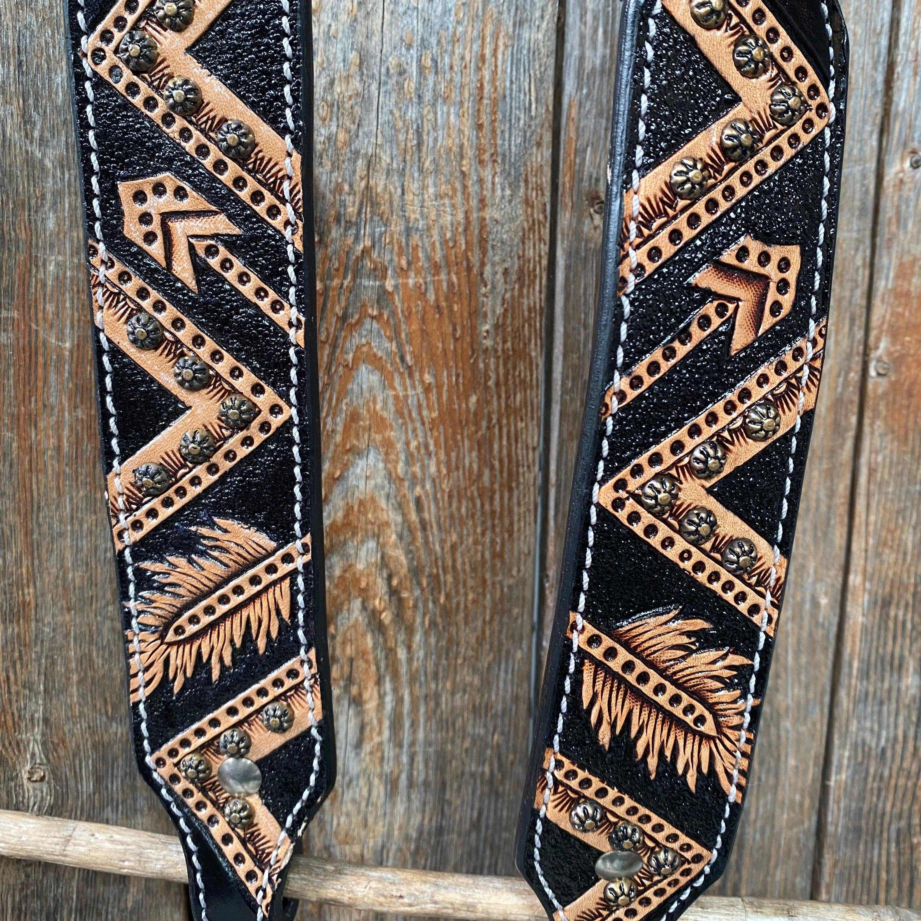 Two Tone Feather & Arrow Studded One Ear Headstall / Bridle #FK114 - RODEO DRIVE