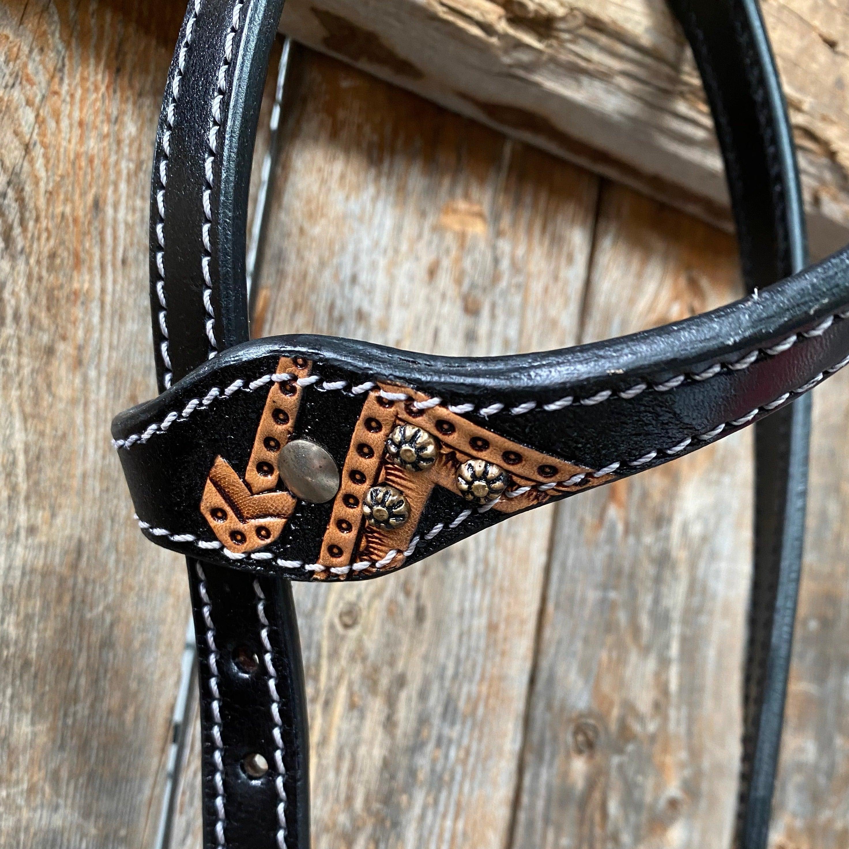 Two Tone Feather & Arrow Studded One Ear Headstall / Bridle #FK114 - RODEO DRIVE