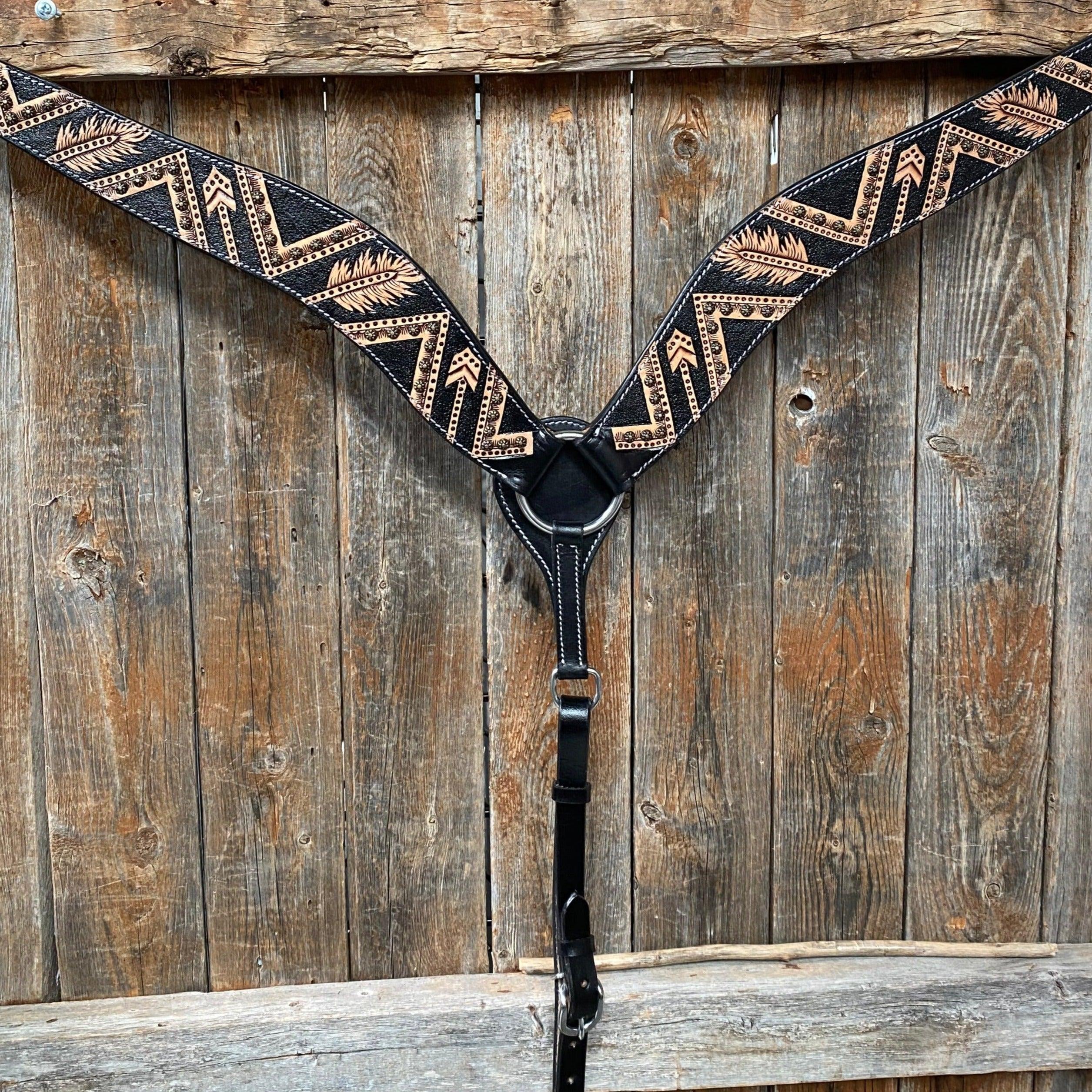 Two Tone Feather & Arrow Studded Breastcollar #FK115 - RODEO DRIVE