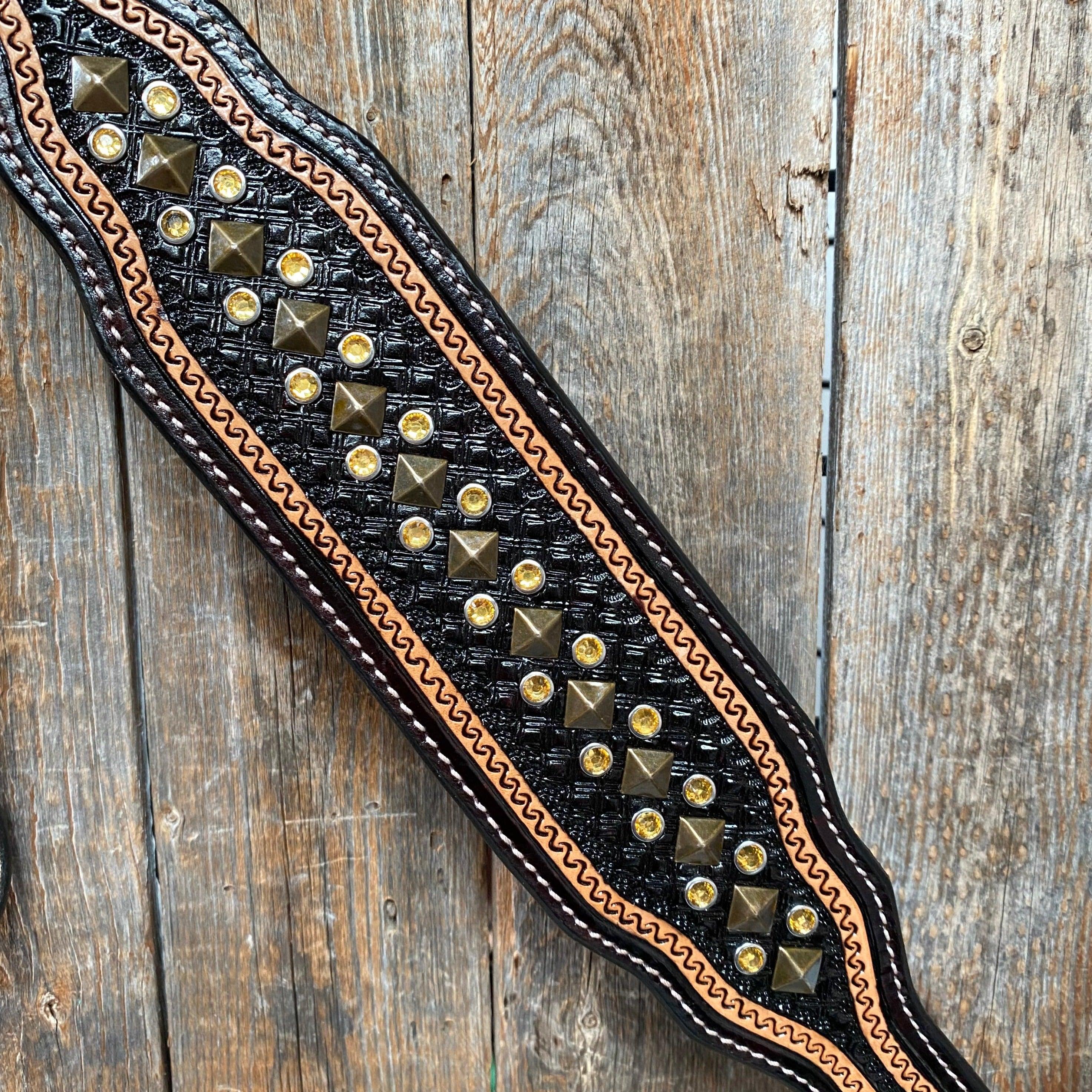 Two Tone Leather - Brass Studded Breastcollar #FK118 - RODEO DRIVE