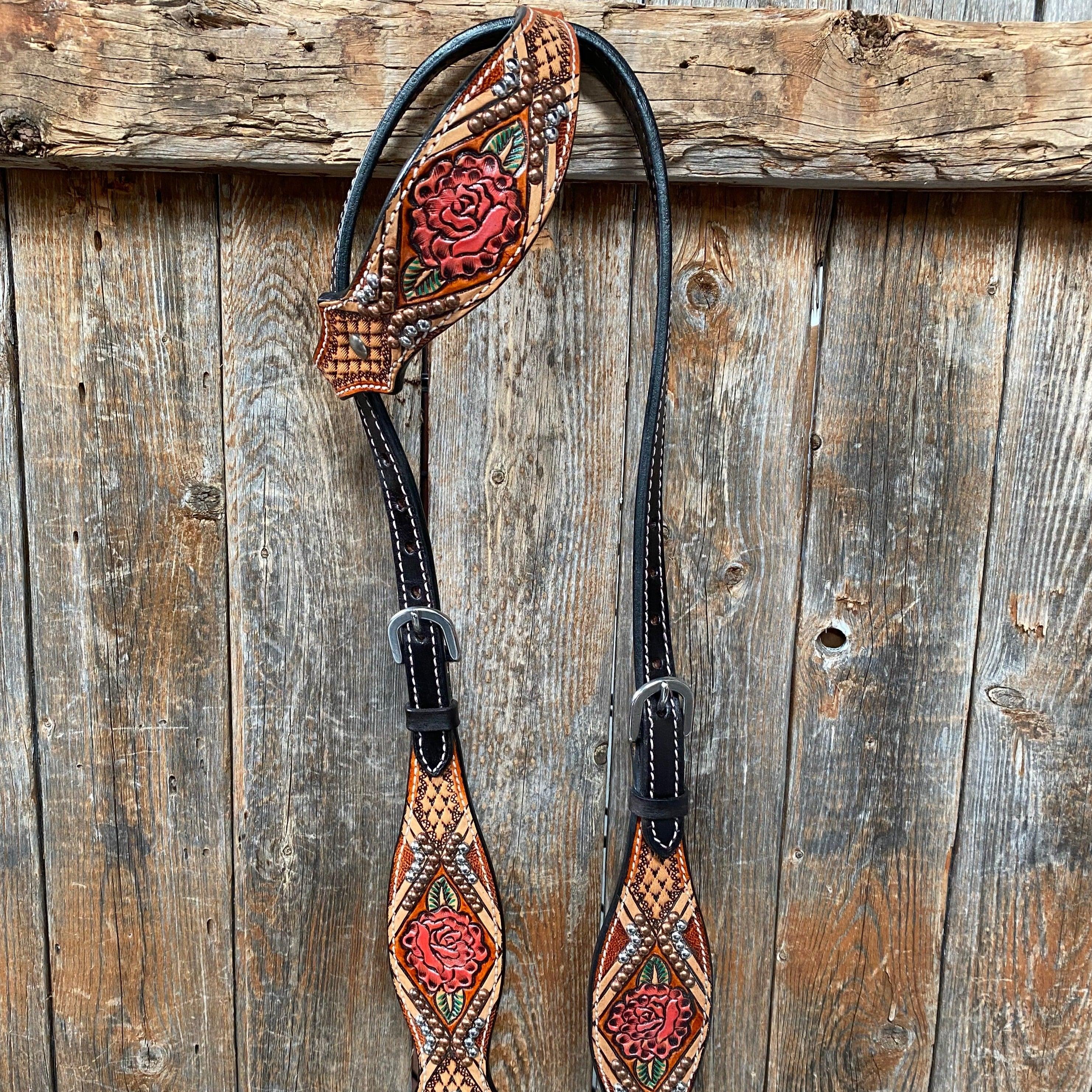 Light Oil Hand Painted Rose One Ear Headstall / Bridle #FK124 - RODEO DRIVE