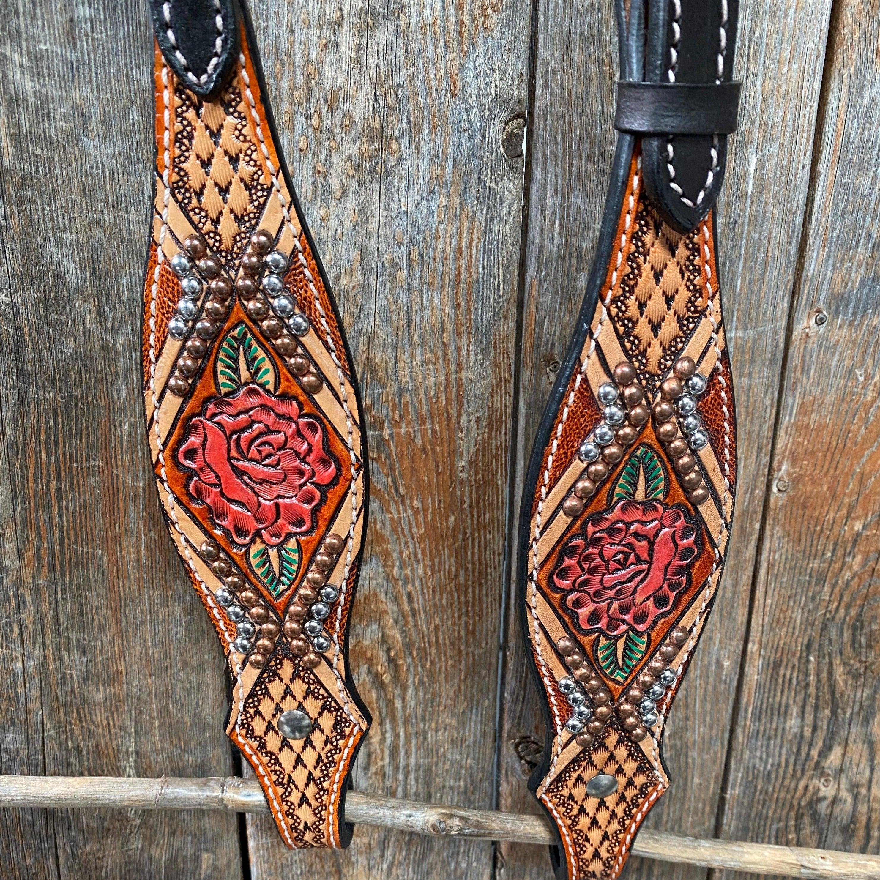 Light Oil Hand Painted Rose One Ear Headstall / Bridle #FK124 - RODEO DRIVE