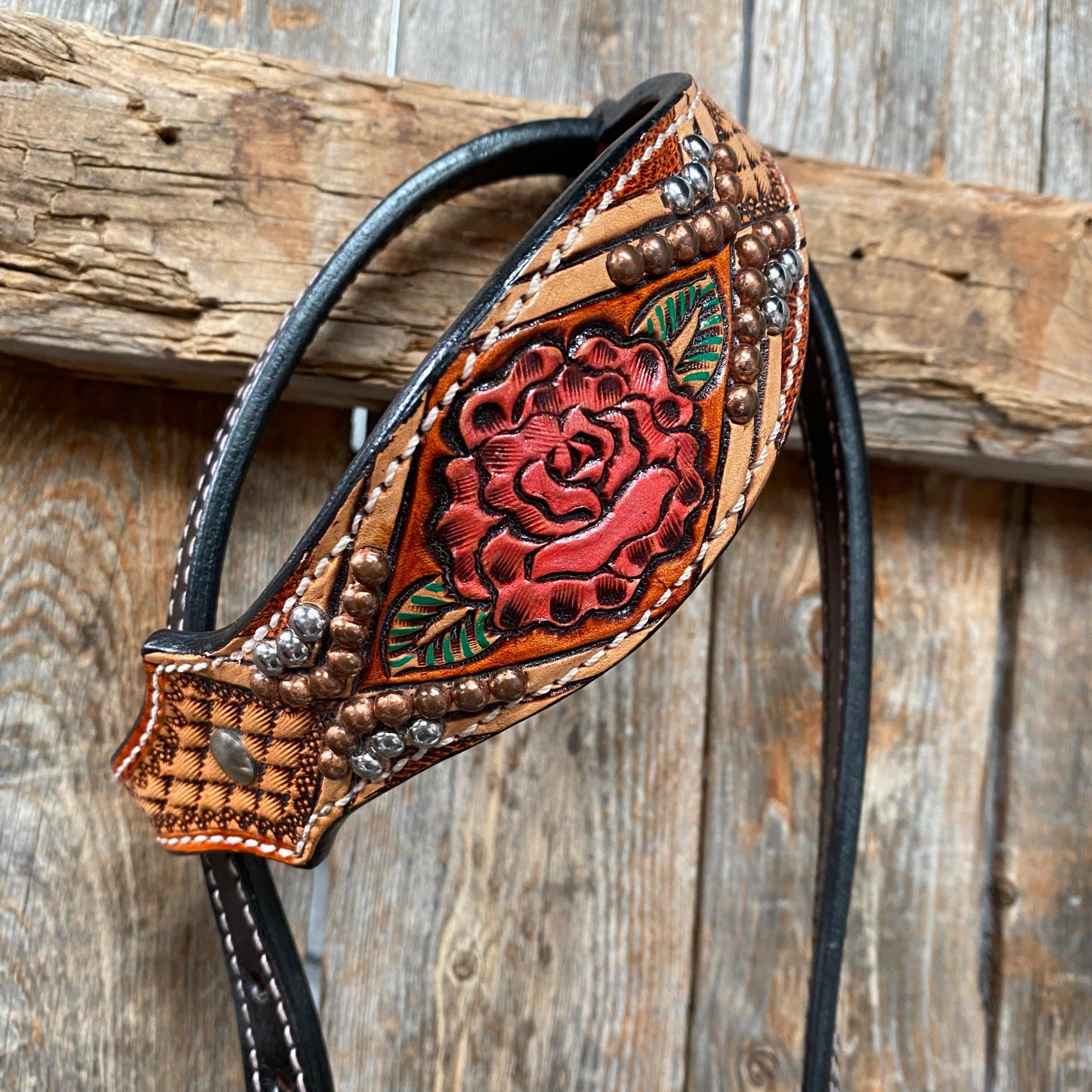Light Oil Hand Painted Rose One Ear Headstall / Bridle #FK124 - RODEO DRIVE