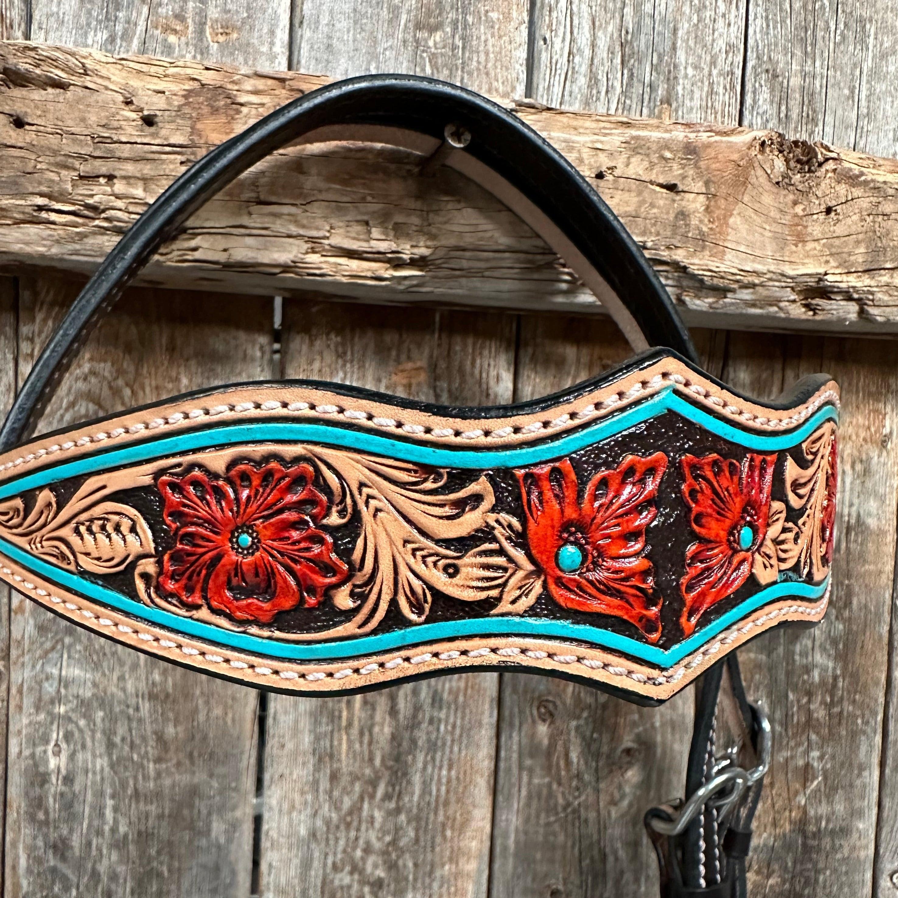 Turquoise and Rust Triangle Headstall/Breastcollar Set - RODEO DRIVE