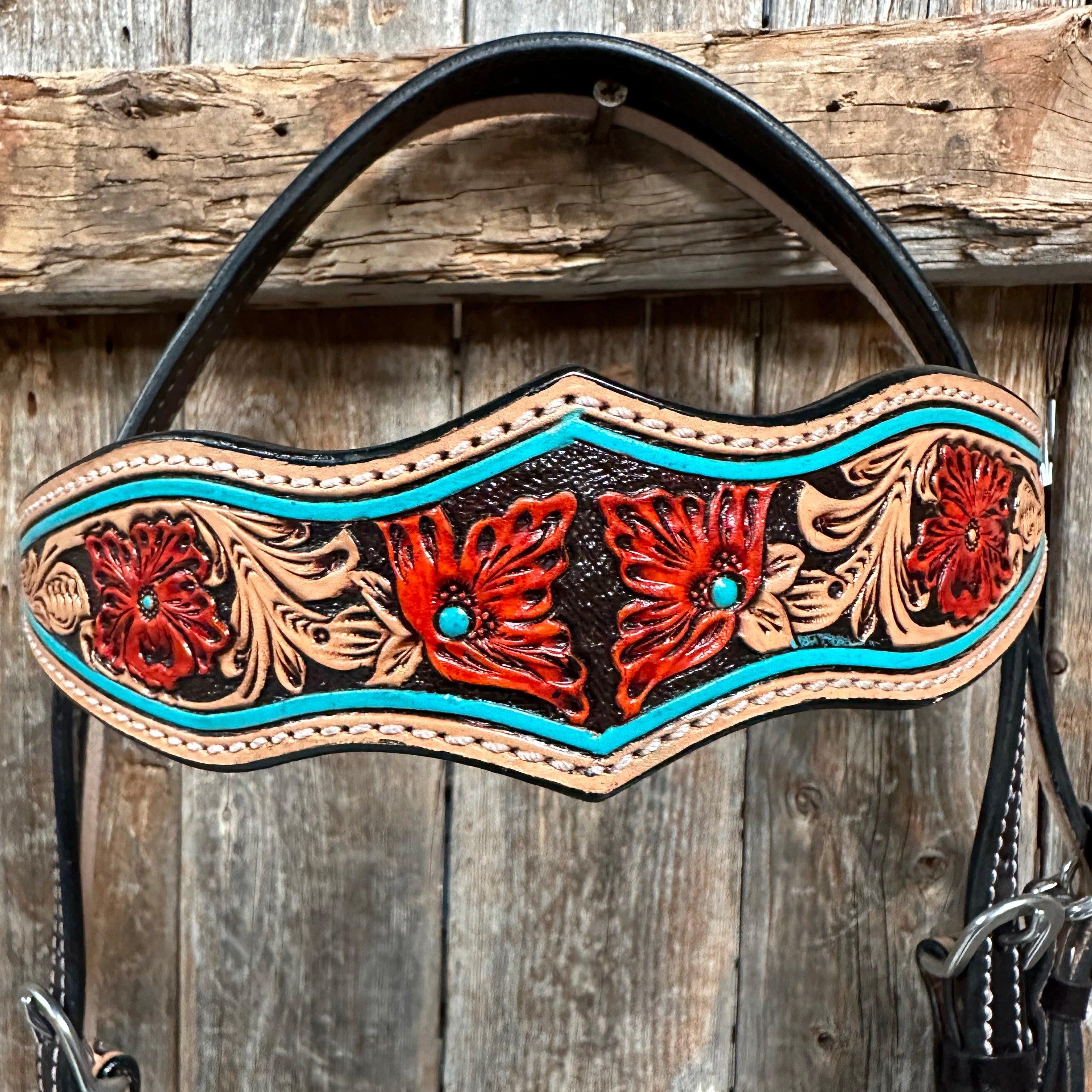 Turquoise and Rust Triangle Headstall/Breastcollar Set - RODEO DRIVE