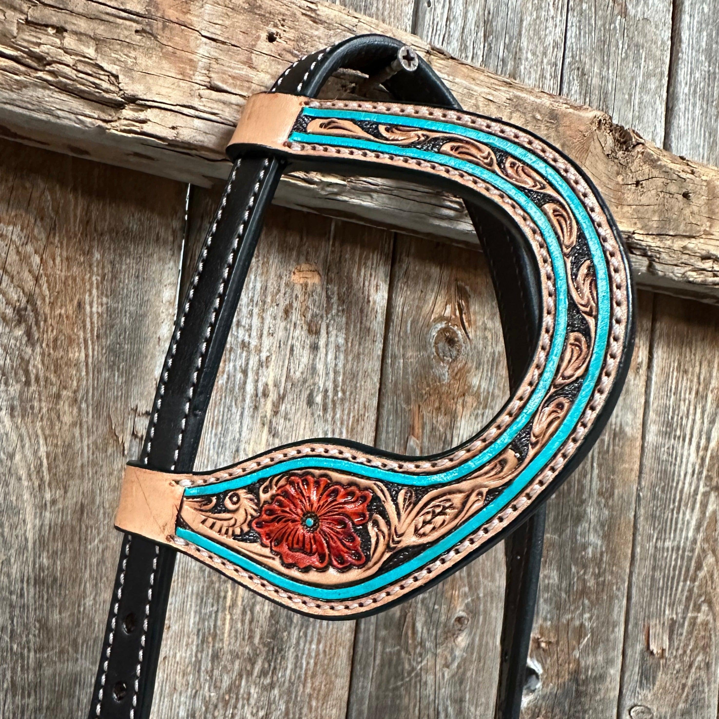 Turquoise and Rust Triangle Headstall/Breastcollar Set - RODEO DRIVE