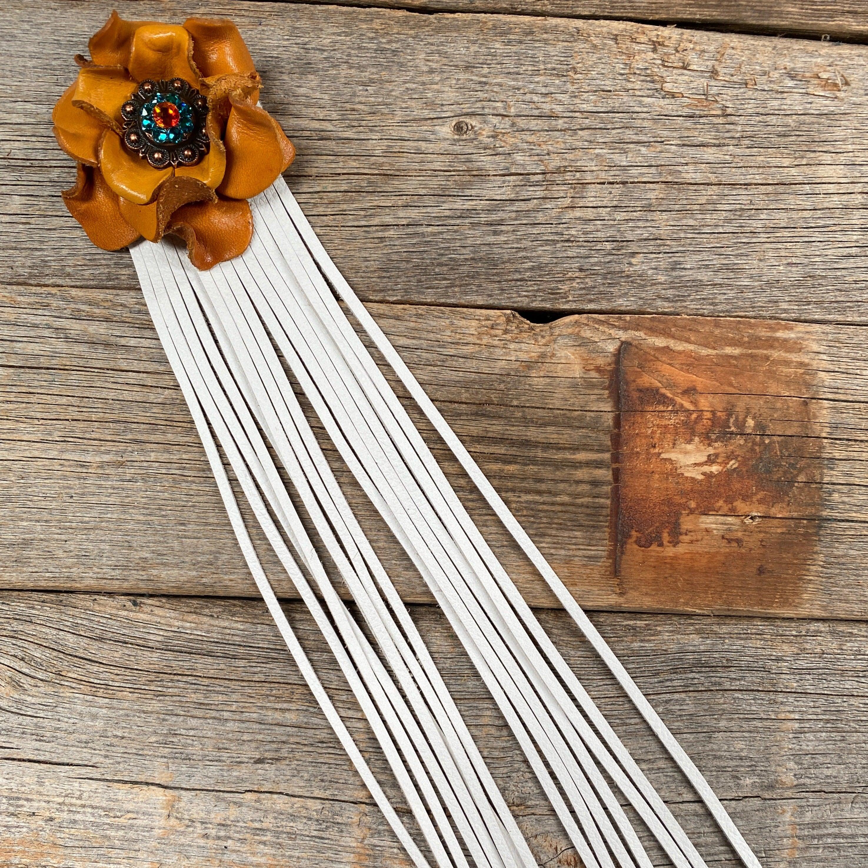 Leather Yellow Rose with White Fringe - RODEO DRIVE