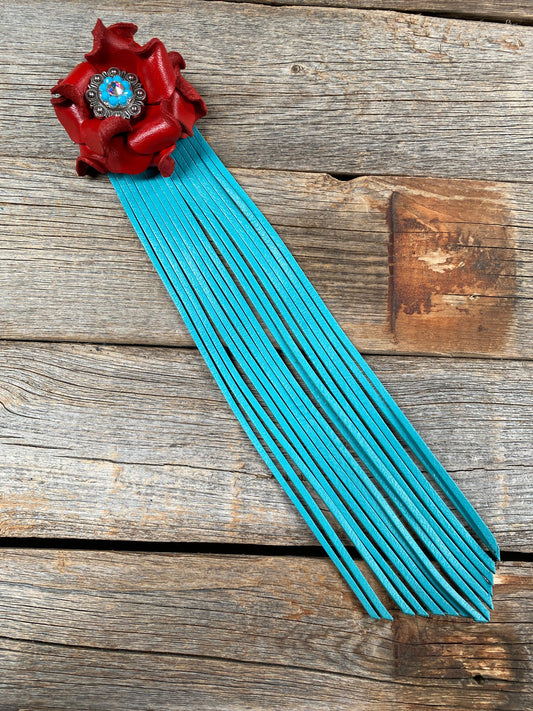 Leather Red Rose with Turquoise Fringe - RODEO DRIVE