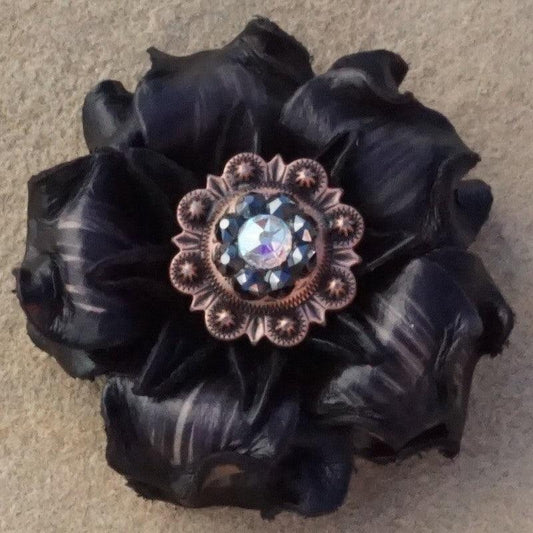 Black Gardenia Flower With Copper Jet & AB 1" Concho - RODEO DRIVE