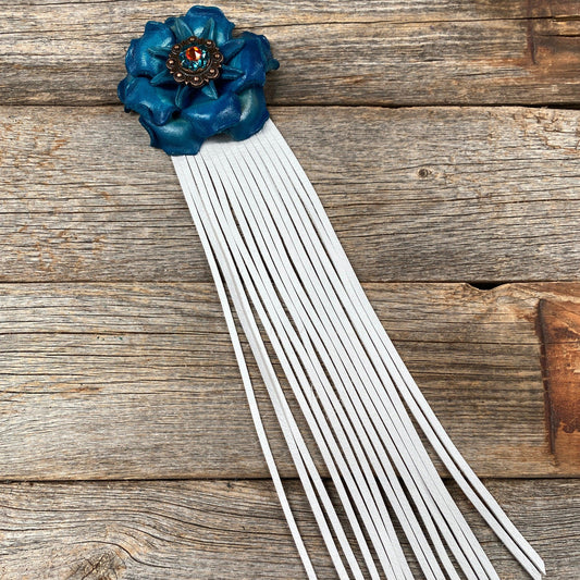 Leather Turquoise Gardenia with White Fringe - RODEO DRIVE
