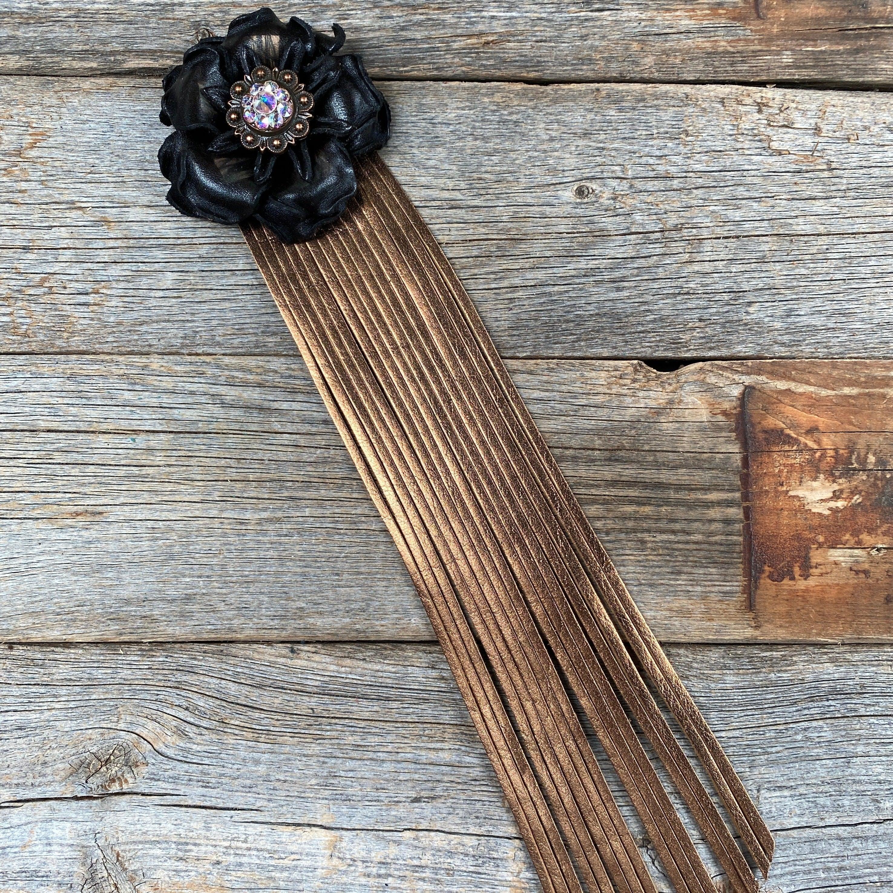Leather Black Gardenia with Copper Fringe - RODEO DRIVE