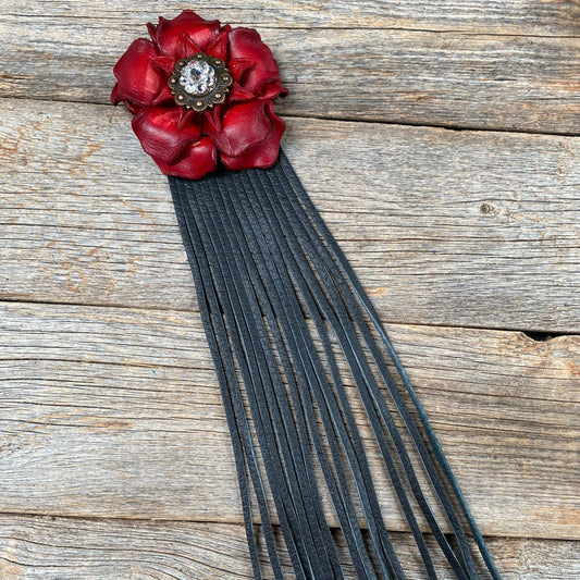 Leather Red Gardenia with Black Fringe - RODEO DRIVE