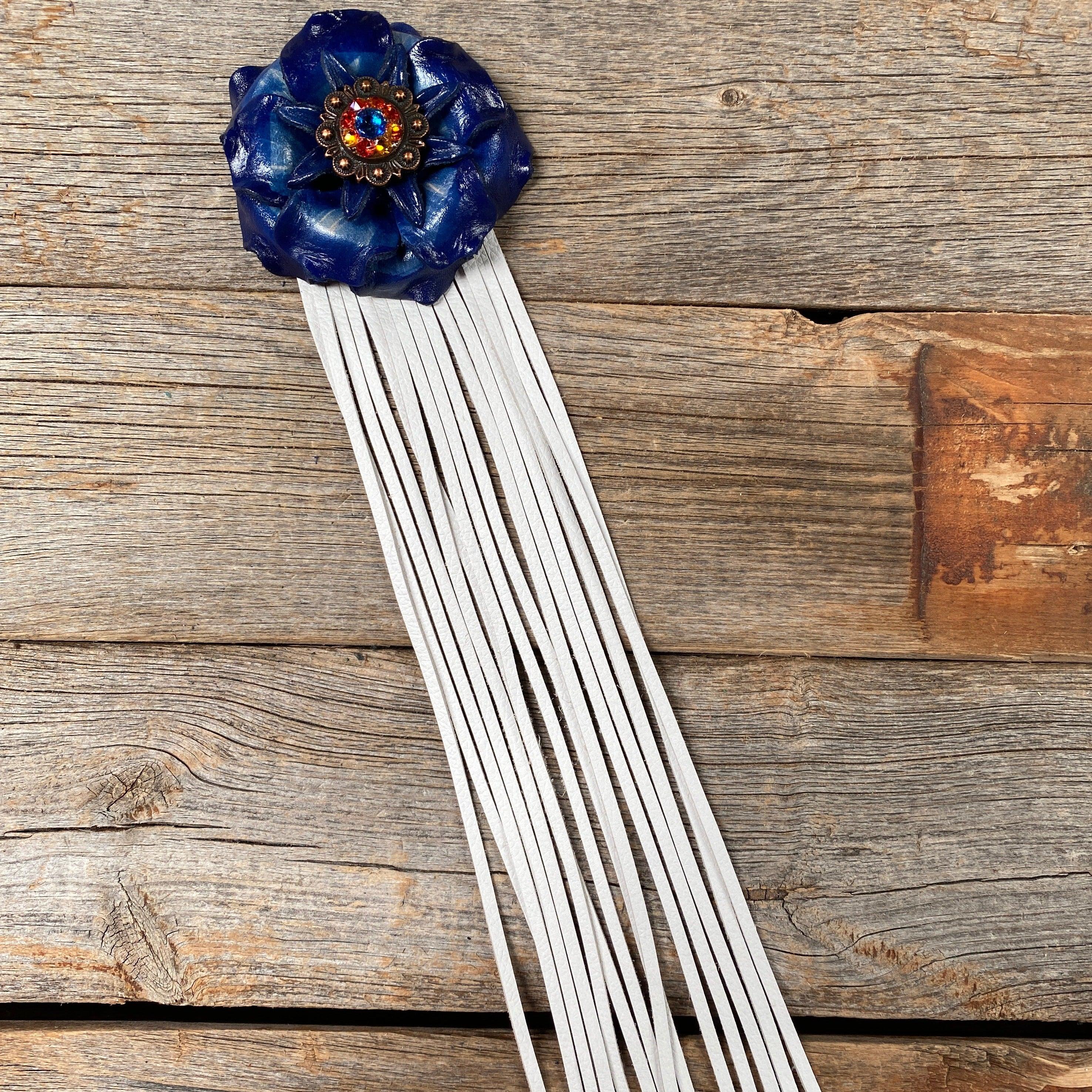 Leather Blue Gardenia with White Fringe - RODEO DRIVE