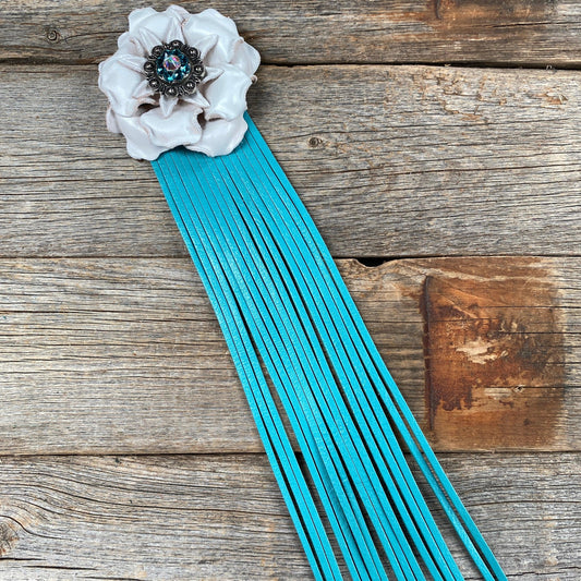Leather White Gardenia with Turquoise Fringe - RODEO DRIVE
