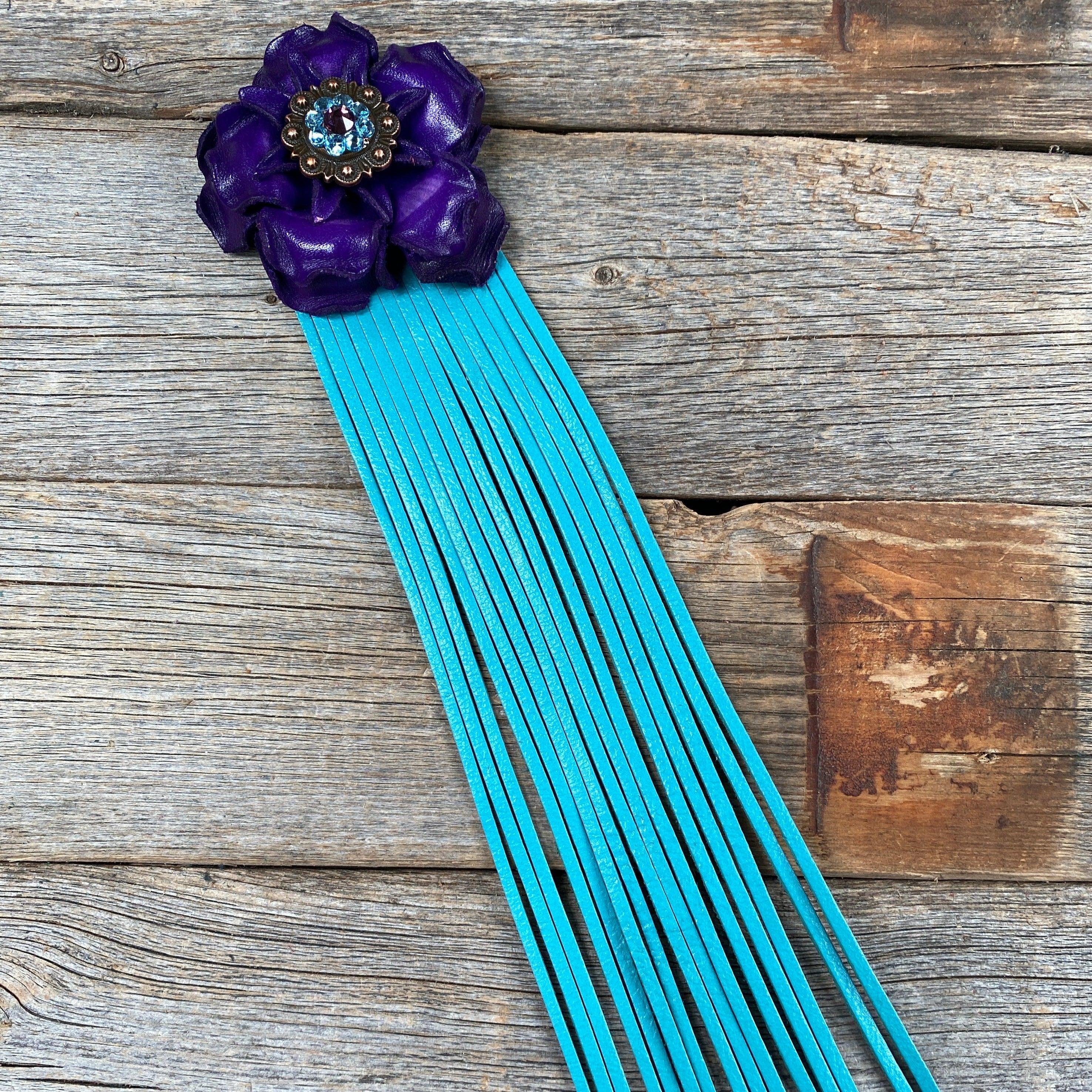 Leather Purple Gardenia with Turquoise Fringe - RODEO DRIVE