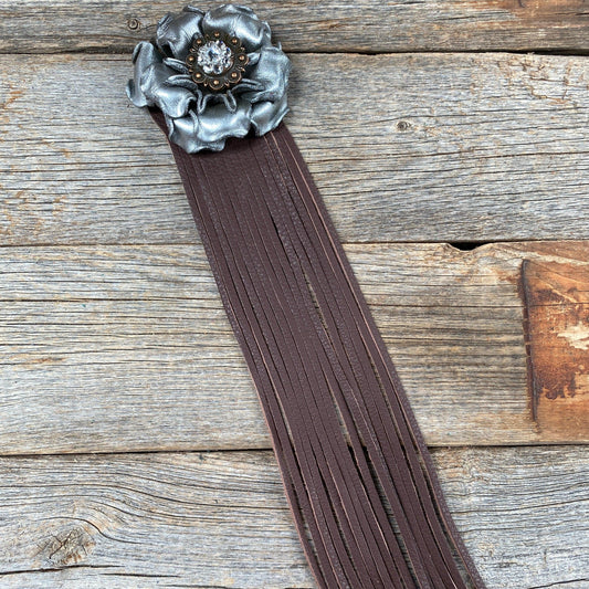 Leather Silver Gardenia with Brown Fringe - RODEO DRIVE