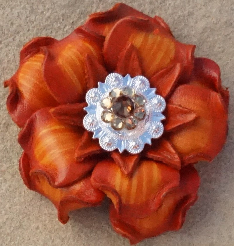 Orange Gardenia Flower With Bright Silver Topaz and Champagne 1" Concho - RODEO DRIVE