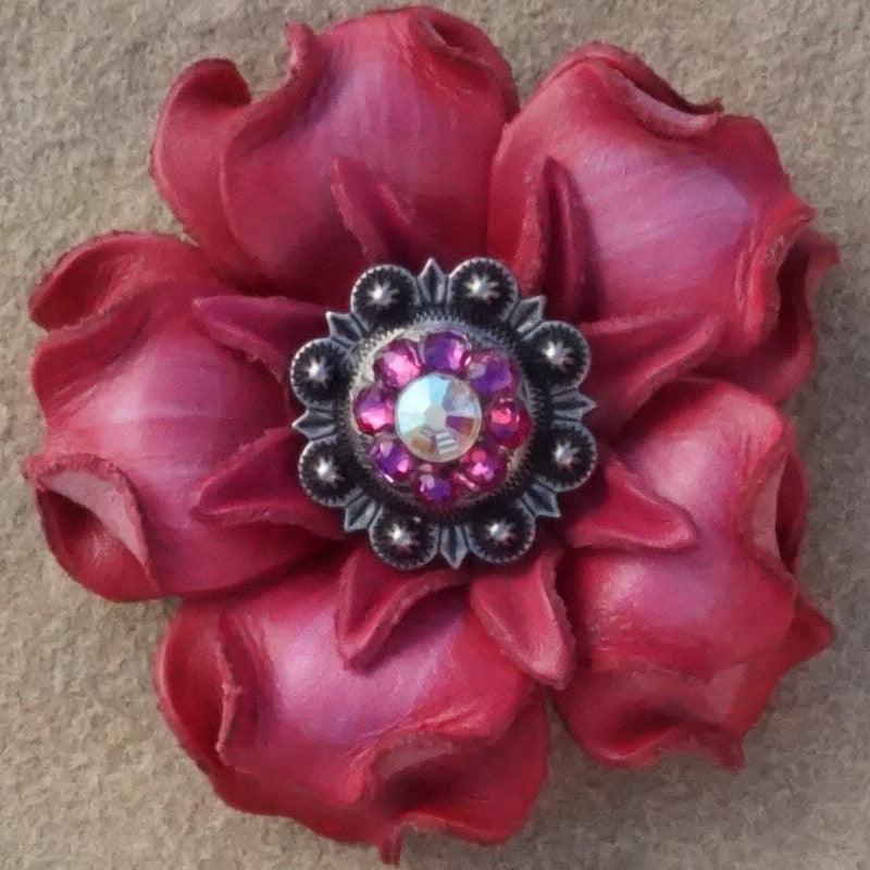 Pink Gardenia Flower With Antique Silver Fuchsia and AB 1" Concho - RODEO DRIVE