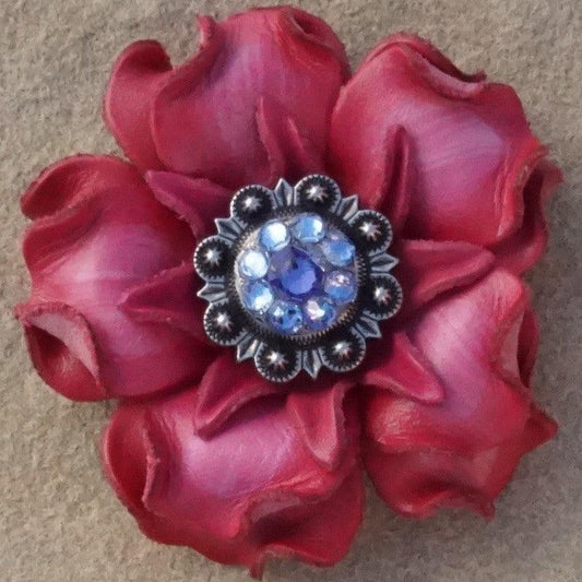 Pink Gardenia Flower With Antique Silver Lilac and Light Sapphire 1" Concho - RODEO DRIVE