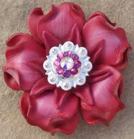 Pink Gardenia Flower With Bright Silver Fuchsia and AB 1" Concho - RODEO DRIVE