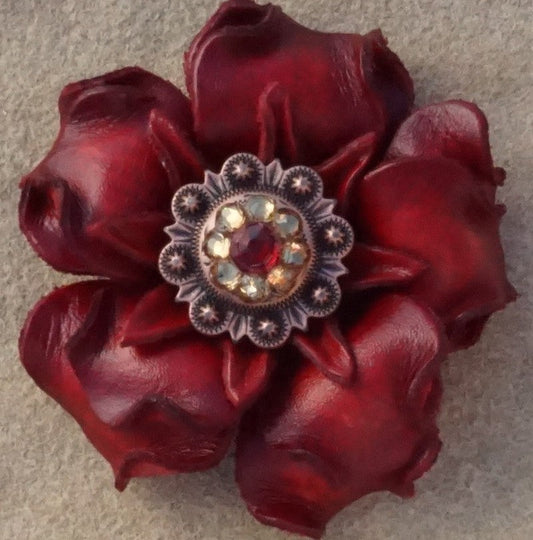 Red Gardenia Flower With Copper Ruby & Champagne 1" Concho - RODEO DRIVE