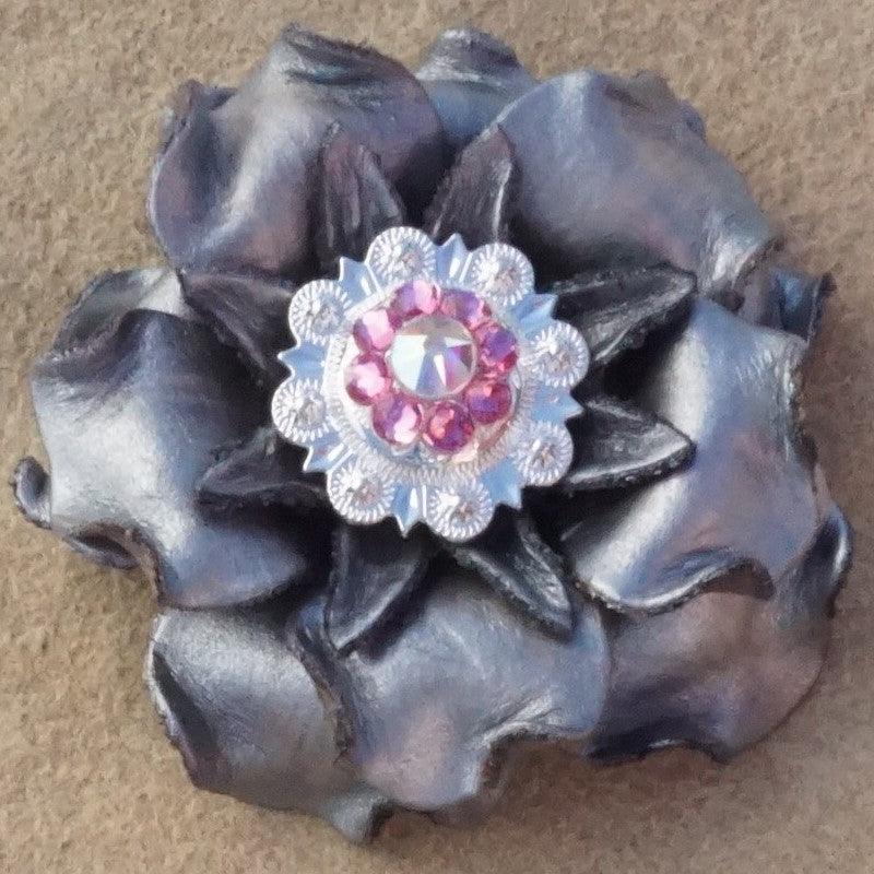 Silver Gardenia Flower With Bright Silver Pink and AB 1" Concho - RODEO DRIVE