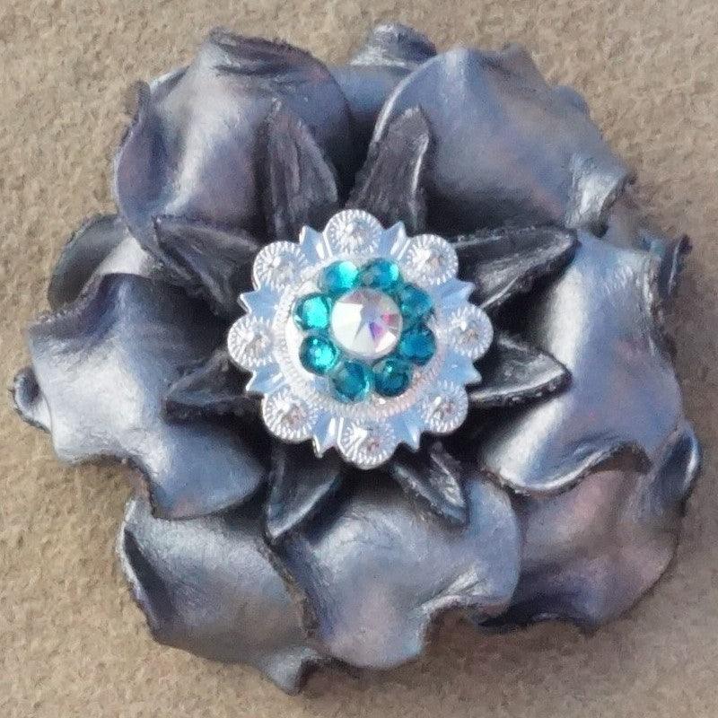Silver Gardenia Flower With Bright Silver Teal and AB 1