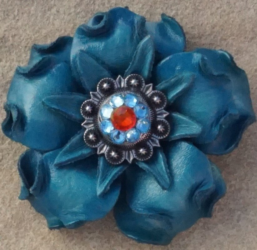 Turquoise Gardenia Flower With Antique Silver Fire Opal and Aqua 1