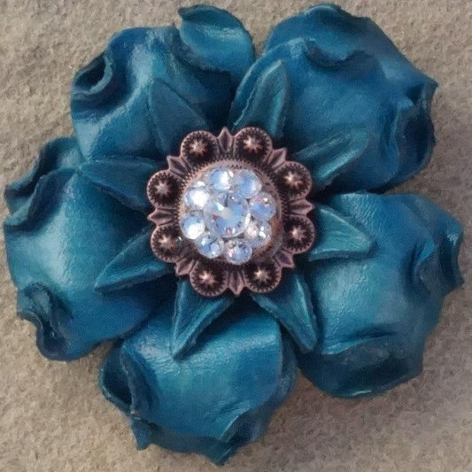 Turquoise Gardenia Flower With Copper Clear 1" Concho - RODEO DRIVE