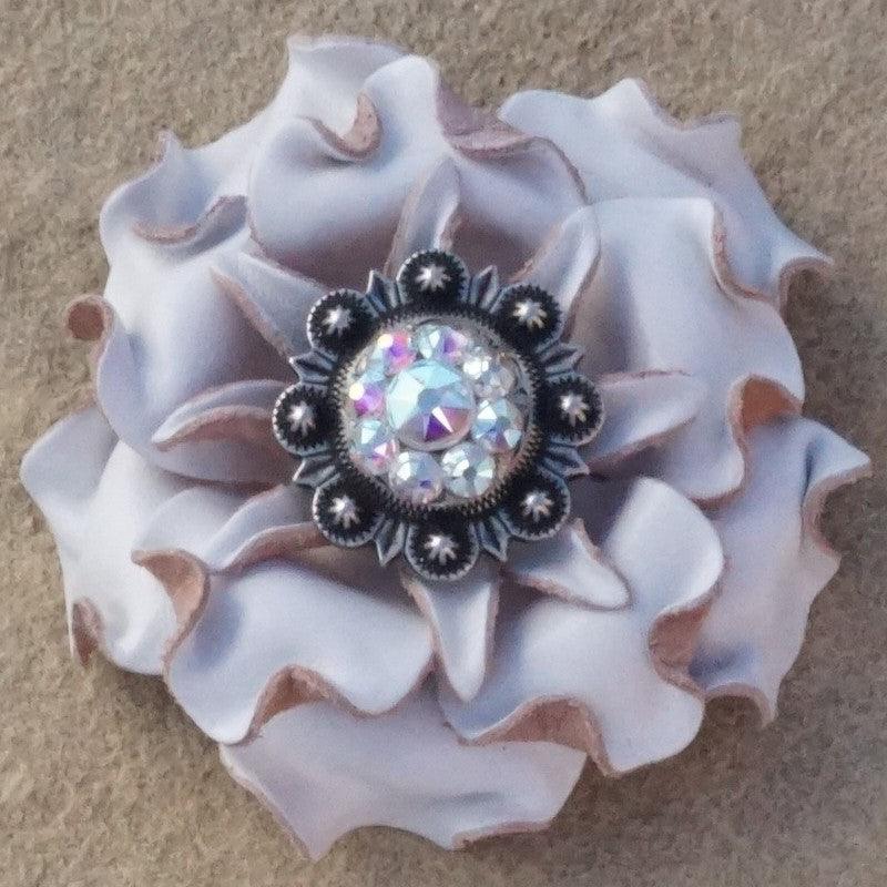 White Gardenia Flower With Antique Silver AB 1" Concho - RODEO DRIVE