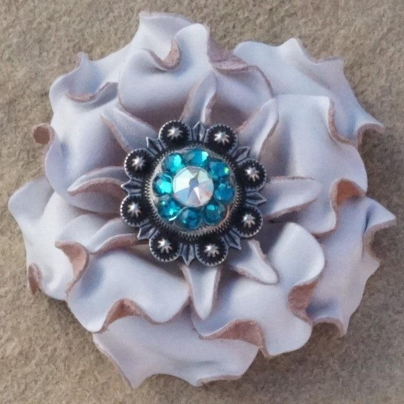 White Gardenia Flower With Antique Silver Teal and AB 1