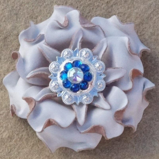 White Gardenia Flower With Bright Silver Capri and AB 1" Concho - RODEO DRIVE