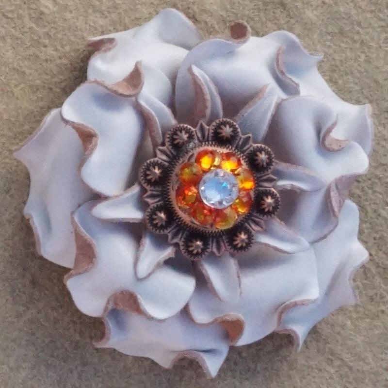 White Gardenia Flower With Copper Fire Opal and Clear 1" Concho - RODEO DRIVE