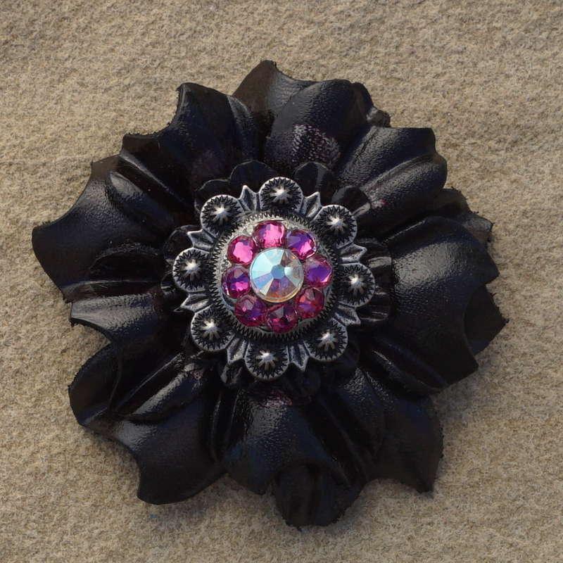 Black Carnation Flower With Antique Silver Fuchsia and AB 1