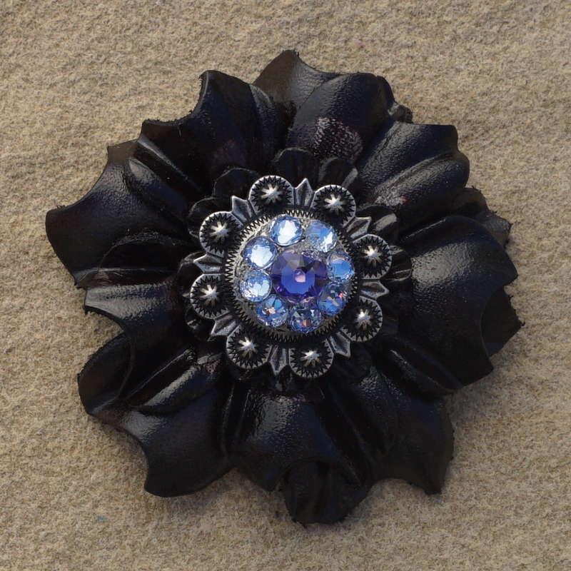 Black Carnation Flower With Antique Silver Lilac and Light Sapphire 1" Concho - RODEO DRIVE